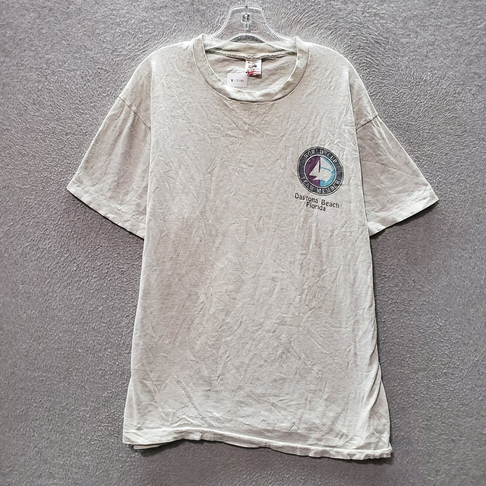 VINTAGE Daytona Beach Florida Men T-Shirt XL Gray World Cup Single Stitch Tee